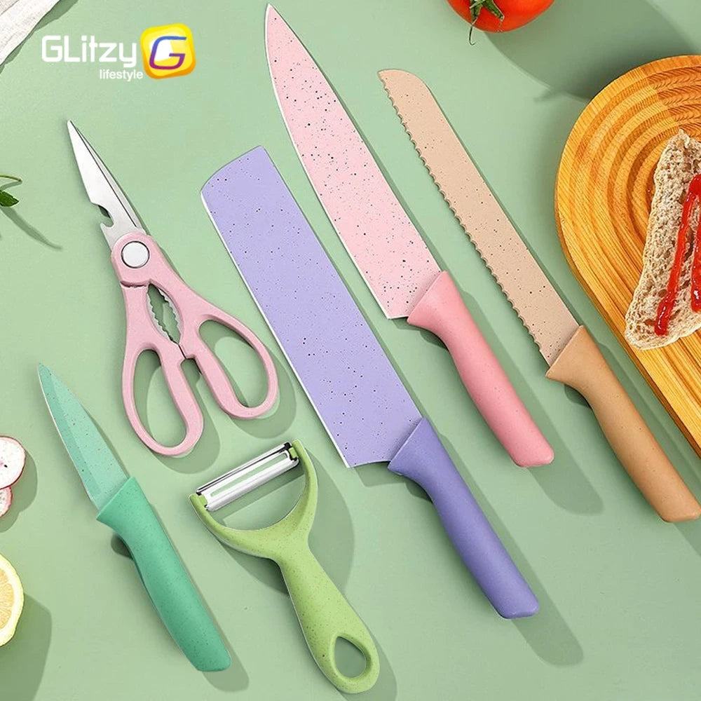 COMBO - Set de Cuchillos de Cocina+Tijeras+Cortador (6 ud)