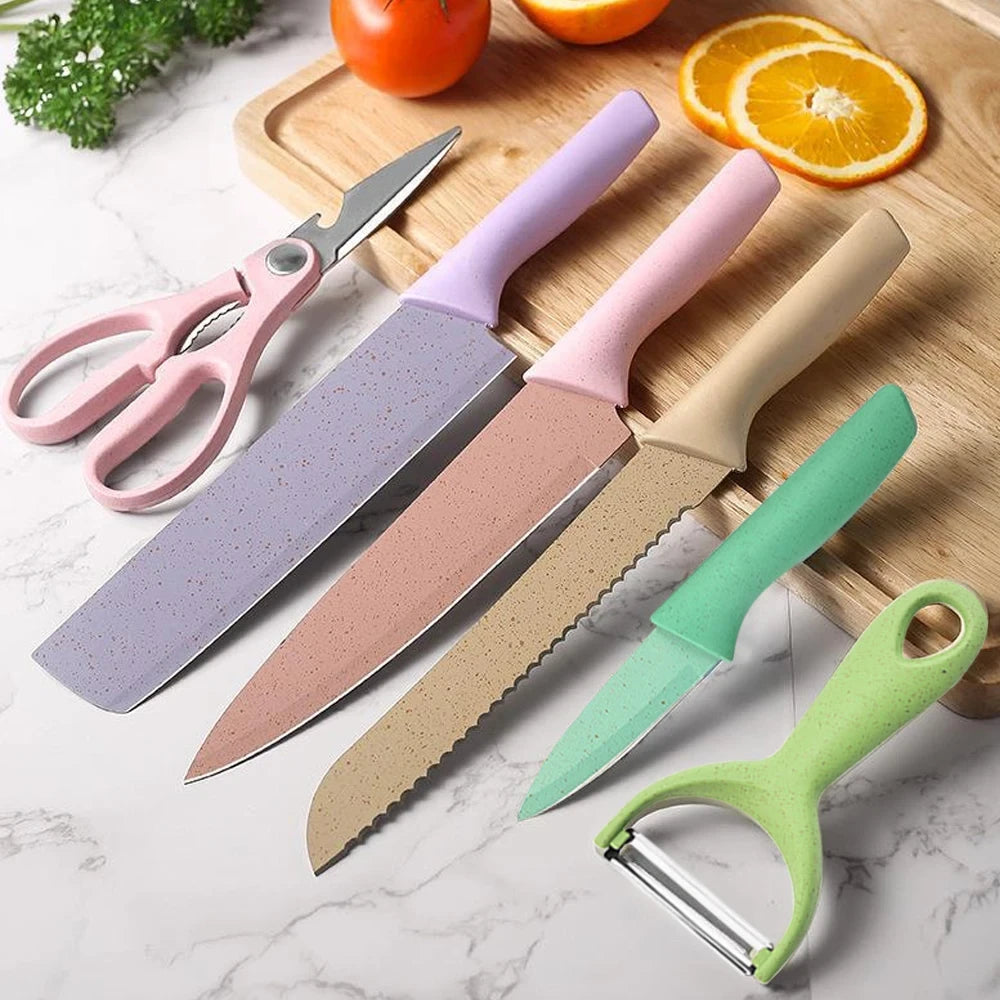 COMBO - Set de Cuchillos de Cocina+Tijeras+Cortador (6 ud)