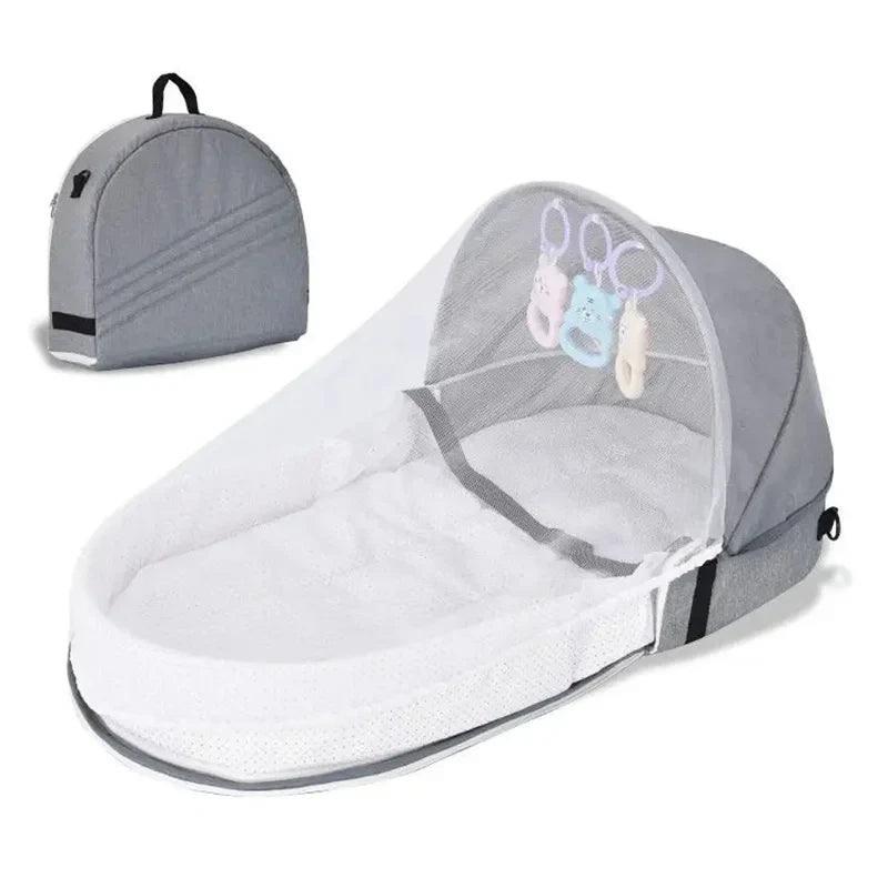 Cama Plegable Portátil para Bebé con Mosquitero - Gris