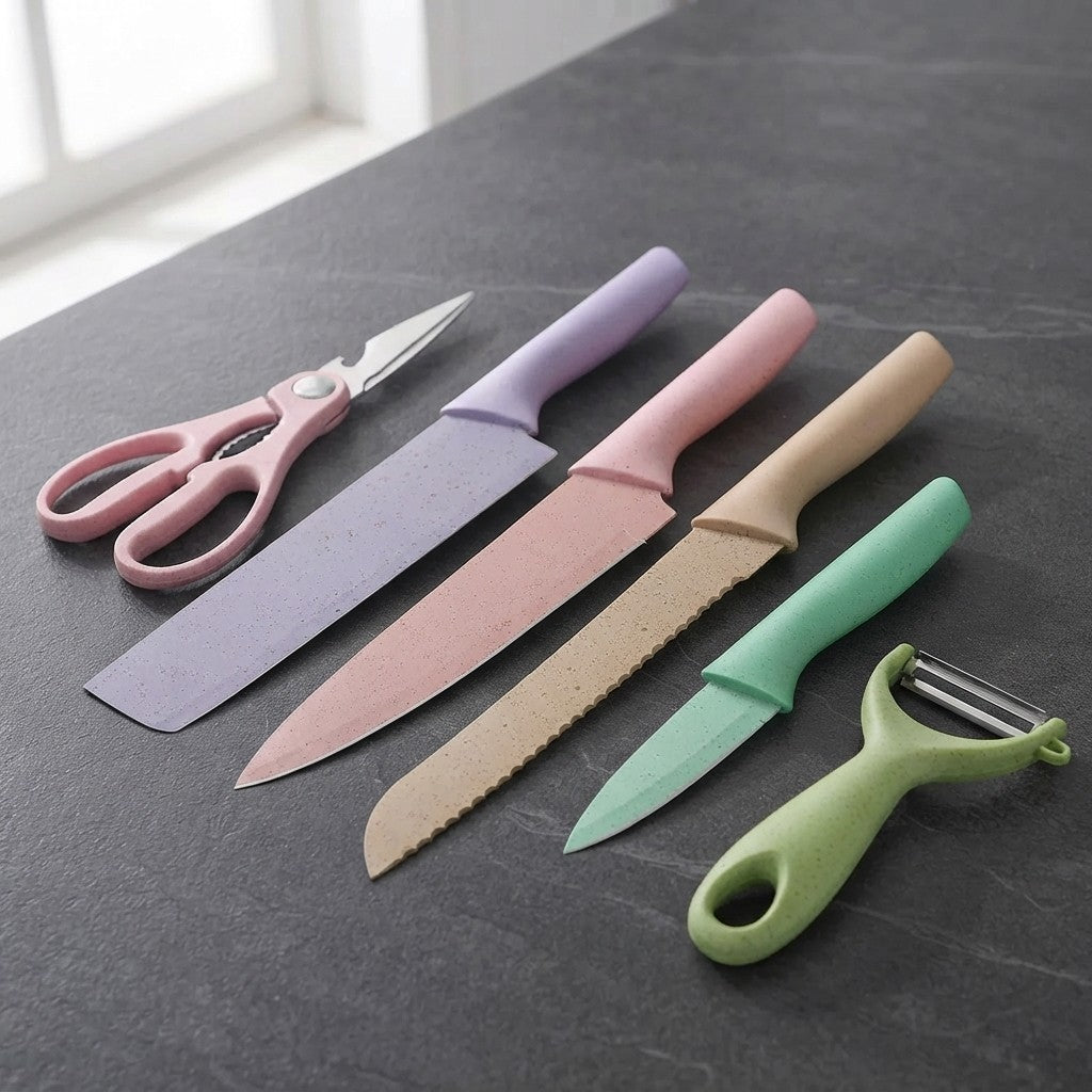 COMBO - Set de Cuchillos de Cocina+Tijeras+Cortador (6 ud)