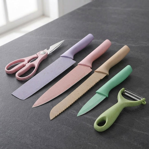 COMBO - Set de Cuchillos de Cocina+Tijeras+Cortador (6 ud)