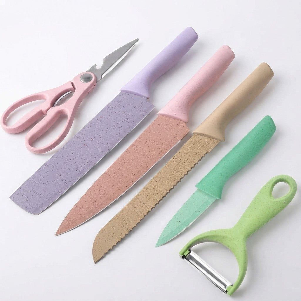 COMBO - Set de Cuchillos de Cocina+Tijeras+Cortador (6 ud)